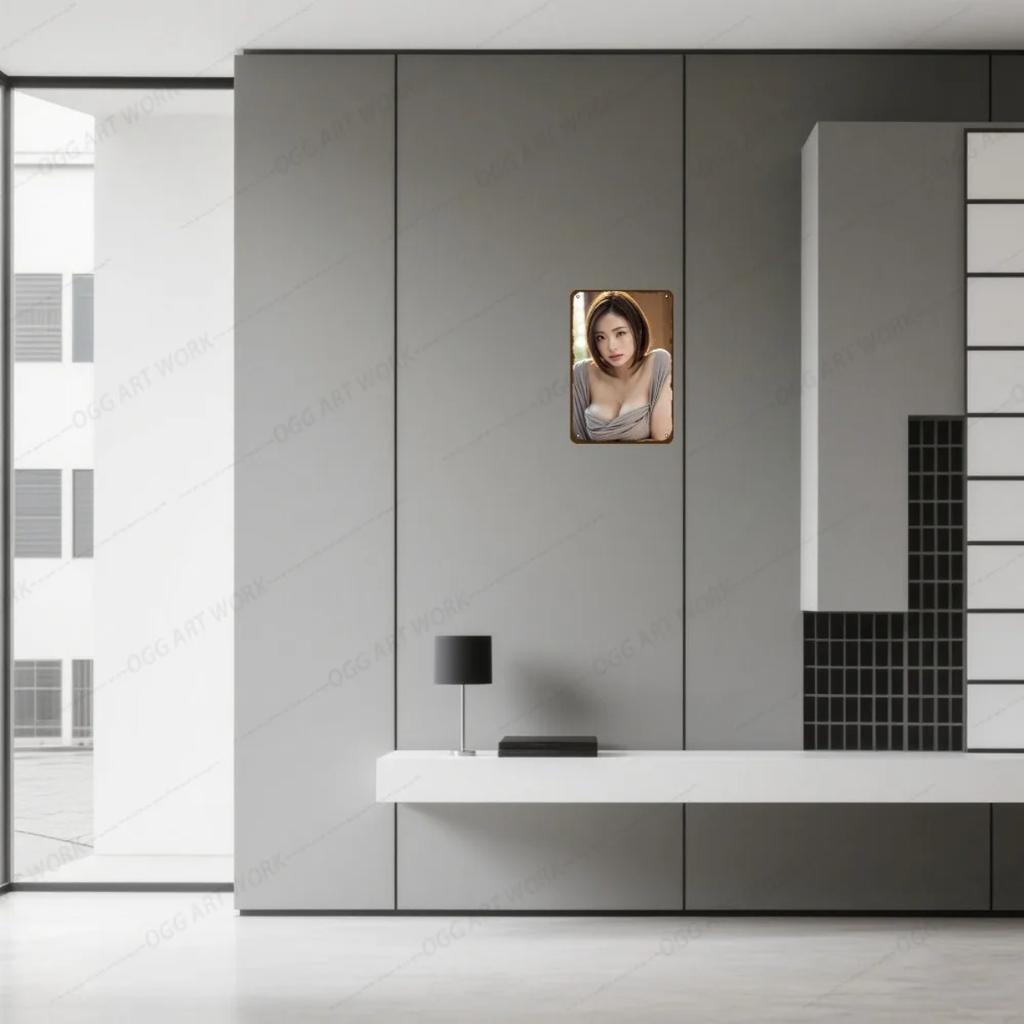 Vintage Metal Wall Art for Women, Gray Portrait Iron Plaque Home Office Decor 8x12 Inch