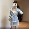 Slim-Fit Light Blue Hoodie Jacket - Versatile, Fashionable Spring/Autumn Cardigan Top