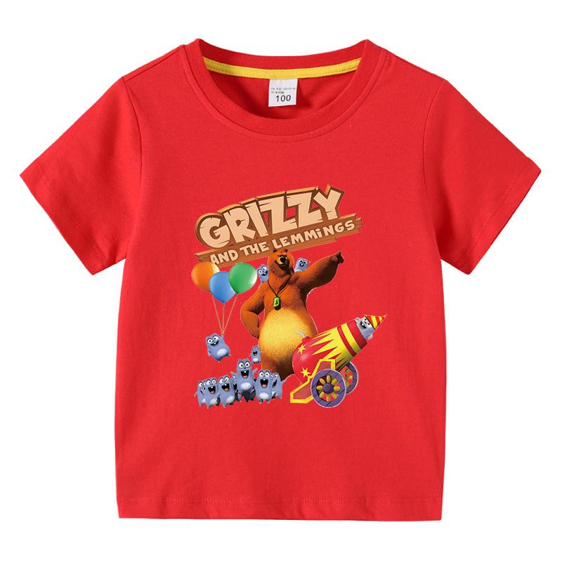 Kinderbekleidung Grizzy und die Lemminge Grafik Kurzarm T-Shirt Jungen O-Ausschnitt T-Shirt 2025 Neue Mode Kleidung