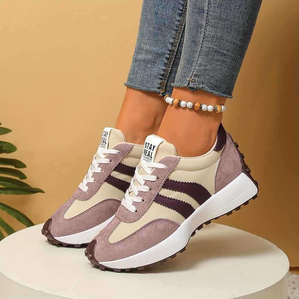 Women's Platform Daddy Shoes - Colorblock Round Toe Lace-Up Sneakers, Comfortable Cushioned Sole Walking Shoes for Ladies