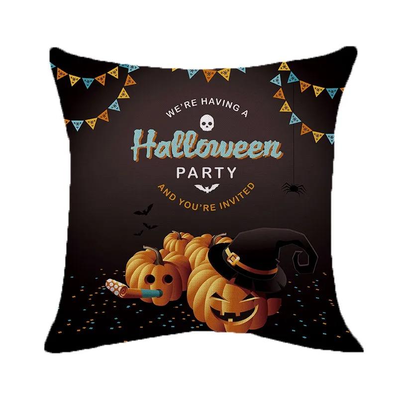 Halloween Theme Pillow Cover Car Office Living Room Sofa Halloween Pumpkin Lantern Decoration Pillow Cover