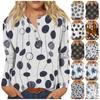 Women's New Button Collar Fashion Print Long Sleeves Retro Print T-Shirt Slim Top Casual Tops