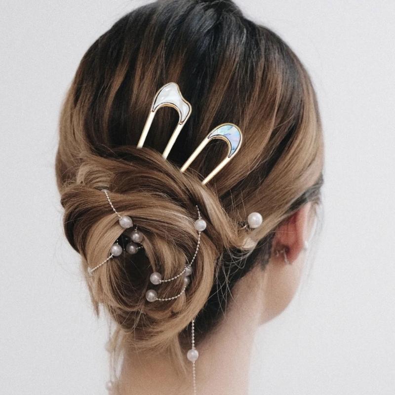Set aus 2 eleganten U-förmigen Metallhaargabeln, elegante Damen Chignon Haarnadel Spange Haarnadel für Partys und formelle Veranstaltungen