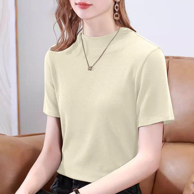 Womens Casual Solid Color Mock Neck Short Sleeve T Shirt