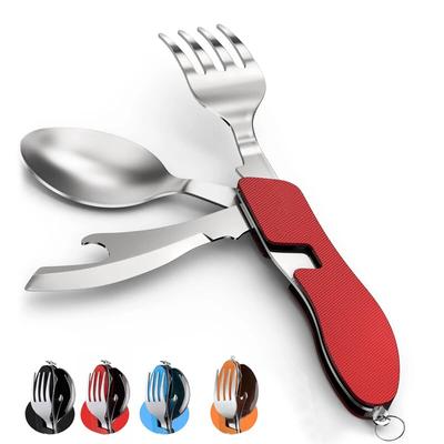 Foldable Tableware Knife Spoon Fork 4-In-1 Tablespoon Stainless Steel Bottle Opener Portable Tableware Set