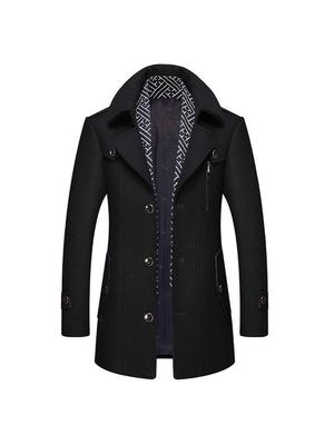 Men's Wool Double Collar Windproof Winter Coat In Stock