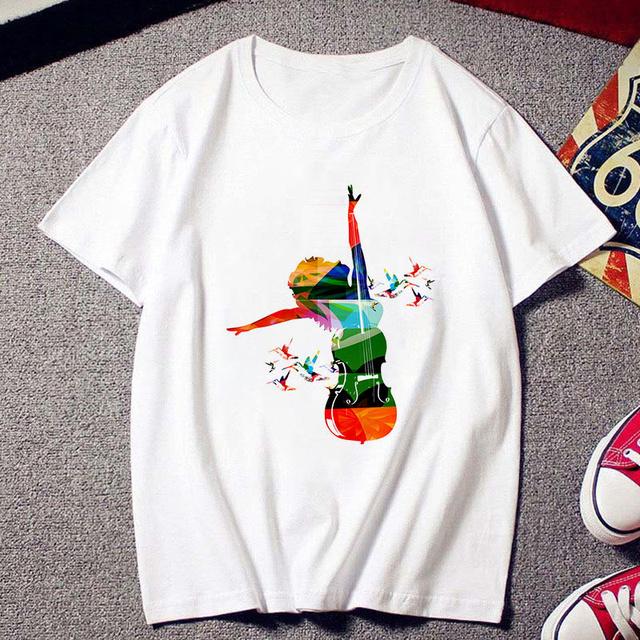 Fashion Creative Musical Note Printed T Shirt Female Harajuku Tshirt Ulzzang Clothes Vintage New White T -Shirt Women Tees Tops