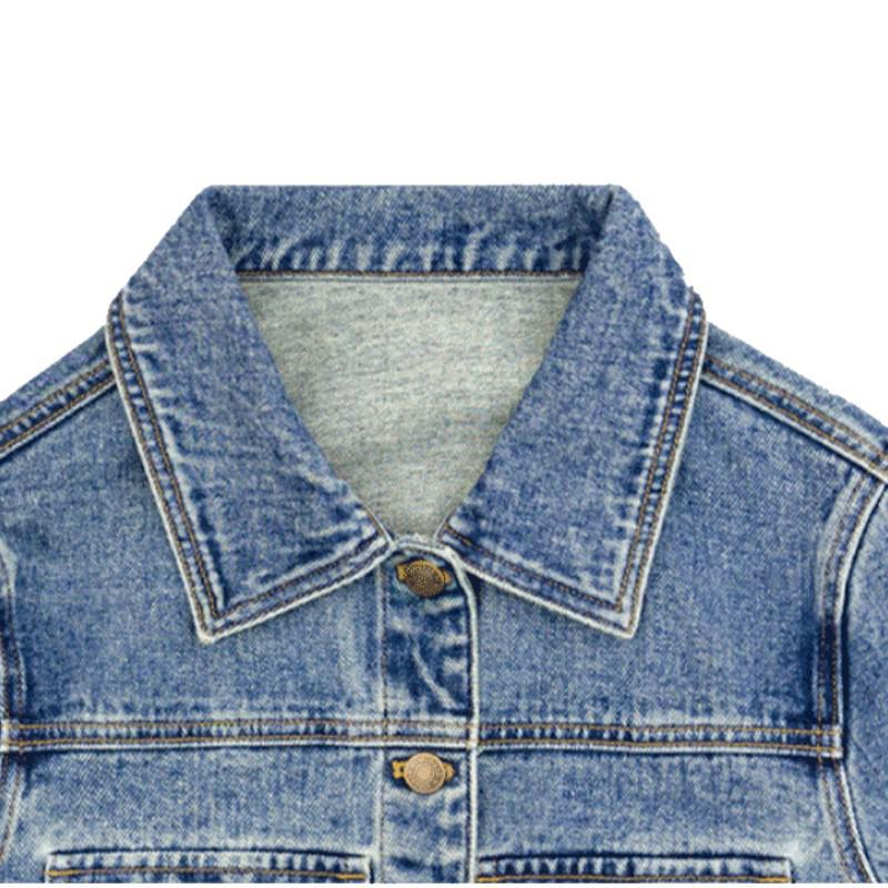 Women's Emerald Blue Retro Denim Jacket - Comfortable Long Sleeve Lazy Style