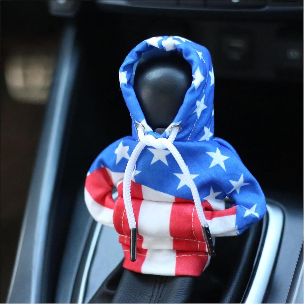 Car Gear Shift Cover with US Flag Design,Fashionable Gear Shift Hoodie for Shifter Knobs,Universal Car Interior Accessories Funny Car Shift Knob