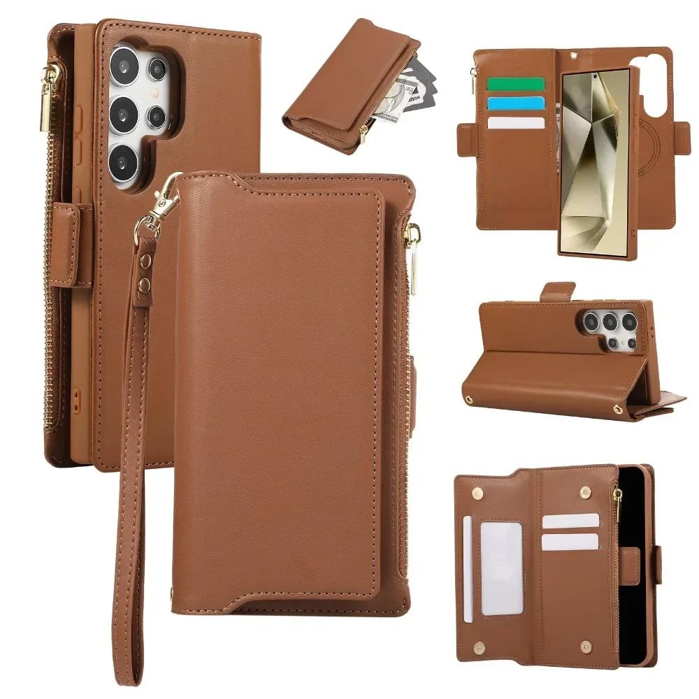 Abnehmbare Brieftasche mit Kartenhalter, Handyhülle für Samsung Galaxy S25, S24 Ultra, S23, S21 FE, S22 Plus, A55, A15, Crossbody-Handgelenkschlaufe