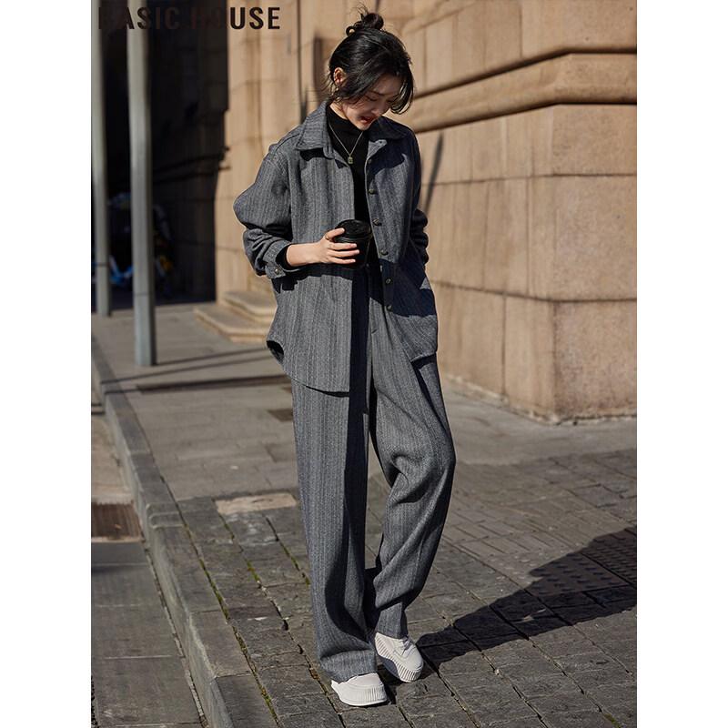 Базовый женский серый полосатый офисный комплект Basic House S