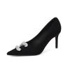 New rhinestone pointed low heel single shoes light mouth metal buckle middle heel soft sole comfortable women's shoes ladyshoes 2025 spring