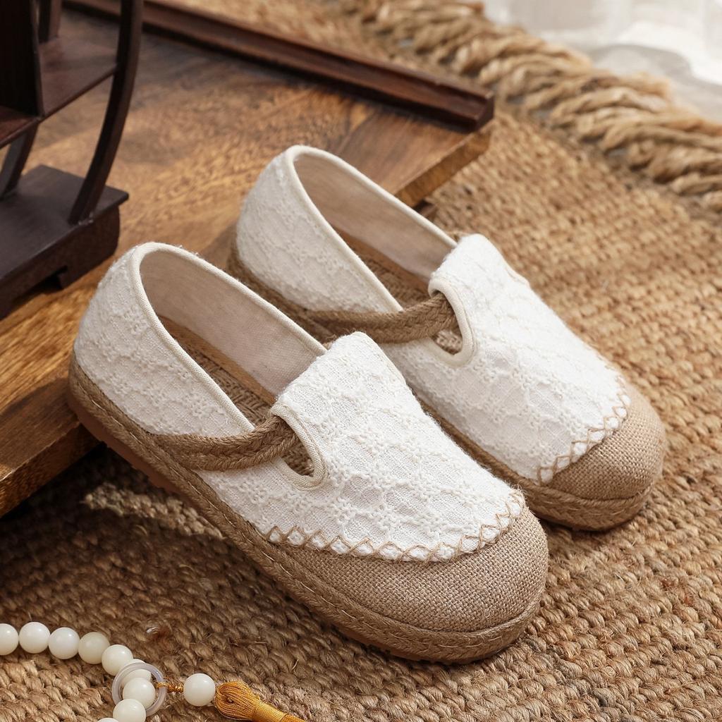 Original Spring and Summer Bag Head Slippers Women's Single Shoes Breathable Linen Grass Weaving Office Half Drag New Literary Linen Shoes