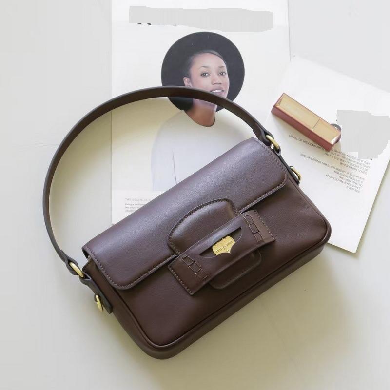 

2025 Новая женская сумка из натуральной кожи Head Layer Swift Cowhide Underarm Gold Coin Bag Handheld Single Shoulder + Square Bag Cross Border 23x5x13.5cm кофейный
