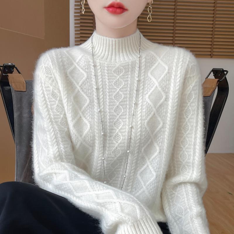 

Женский кашемировый свитер Qinghe кашемир 30% кашемир 70% шерсть теплый и модный универсальный осенне-зимний XXL теплый белый