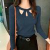 Autumn and Winter Small Sexy Front Chest Hollow Out Slim Fit Base Knitted Shirt for Women, Long Sleeved Temperament Top, Women's Fashion