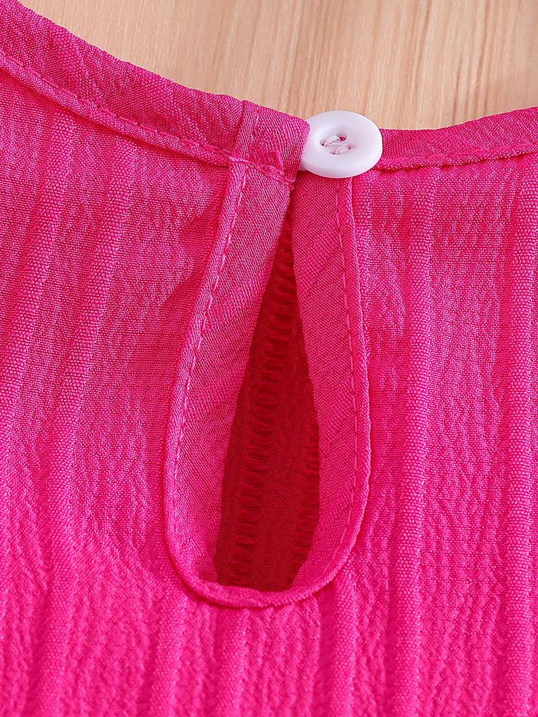 Girls' Rose Red Sleeveless Vest & Ruffle Shorts Set for Summer