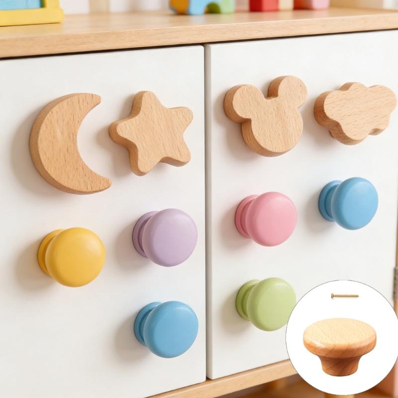 Lovely Wood Handle Wardrobes Handle Hardware Drawer Knobs Children Room Furniture Accessories Door Pulls