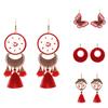 Earrings Long Drop Fashion Red Fringed Long Fashion Tassel Earrings for Girls