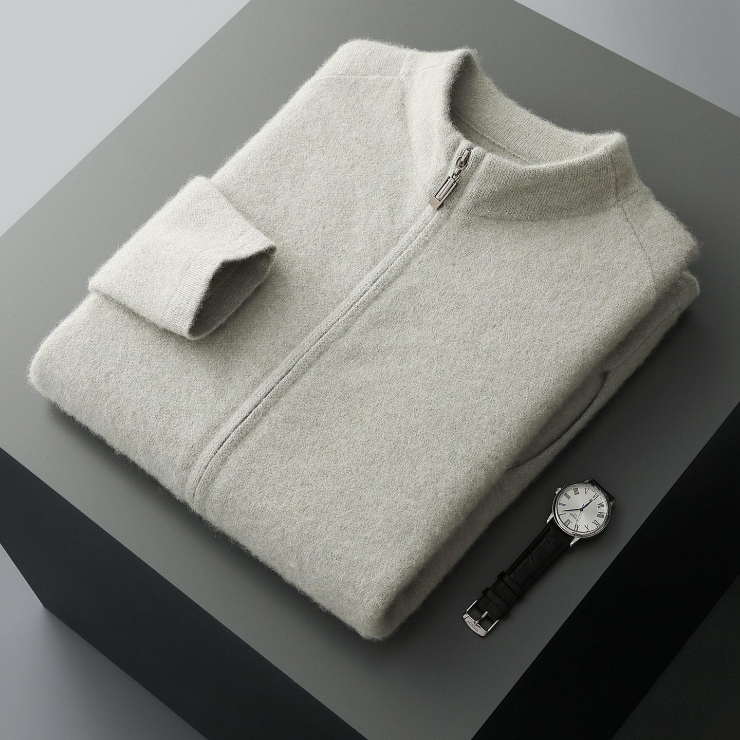 

Men s Outdoor Style Cashmere Knit Cardigan - Thick Half-High Collar Zipper Jacket S
