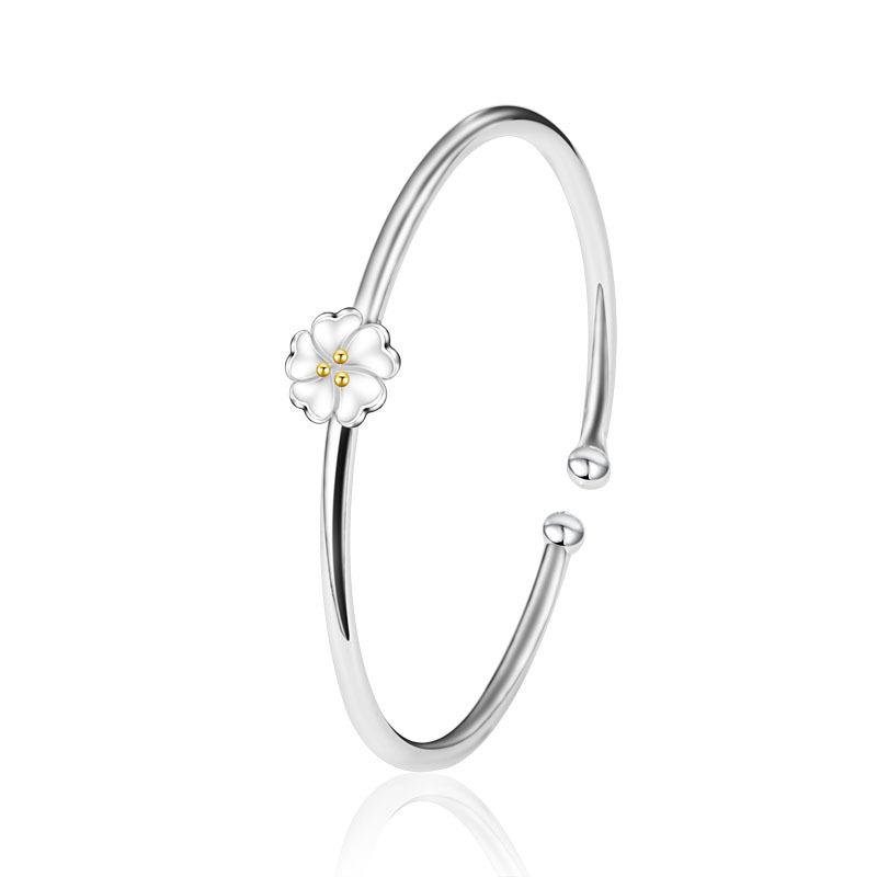 

925 Sterling Silver Lucky Cuff Women s Bracelets Cherry Blossom Flower Bangle Party Jewelry Argent 925 Jewellery Ajustable