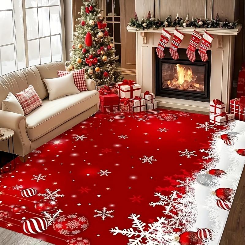 Vintage Red Truck Christmas Area Rug Winter Snowman Farmhouse Barn Carpet for Living Room Sofa Coffee Table Home Decoration