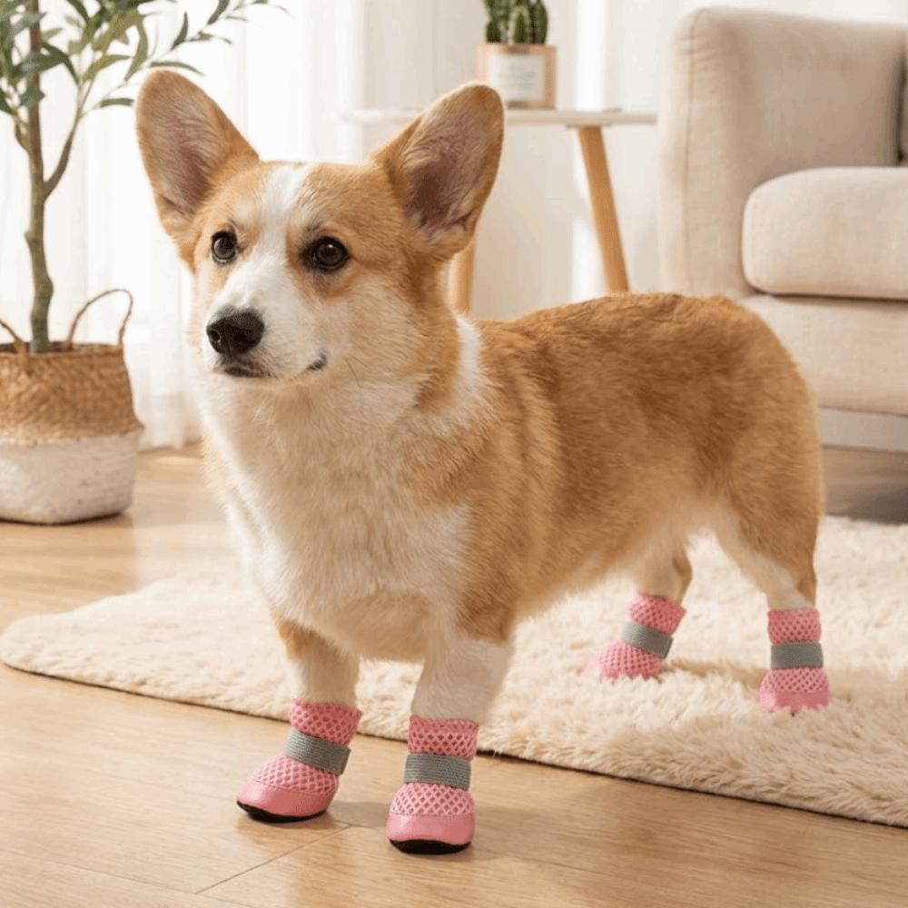 4PCS/SET Anti-Slip Dog Mesh Shoes Wear Resistant Dog Foot Cover Fashion Dog Net Shoes Spring Season