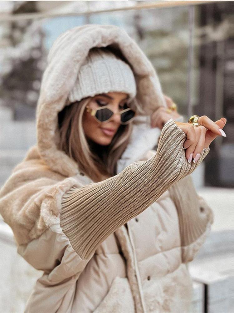 Women's Standing Collar Long Sleeved Zipper Thick Jacket Black Winter