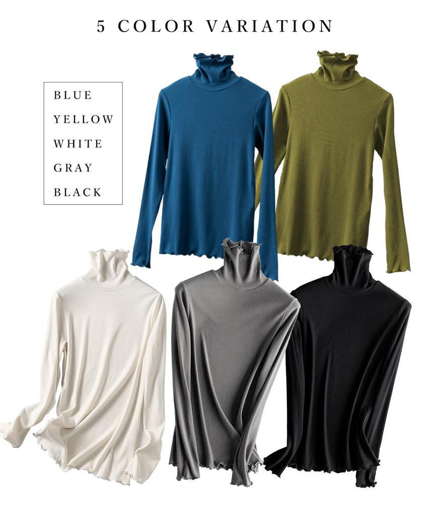 J.STORE Women's Ribbed Neck Pullover, Cute Long Sleeve High Neck Undershirt, Warm and Warm, 4A-J03 GYL