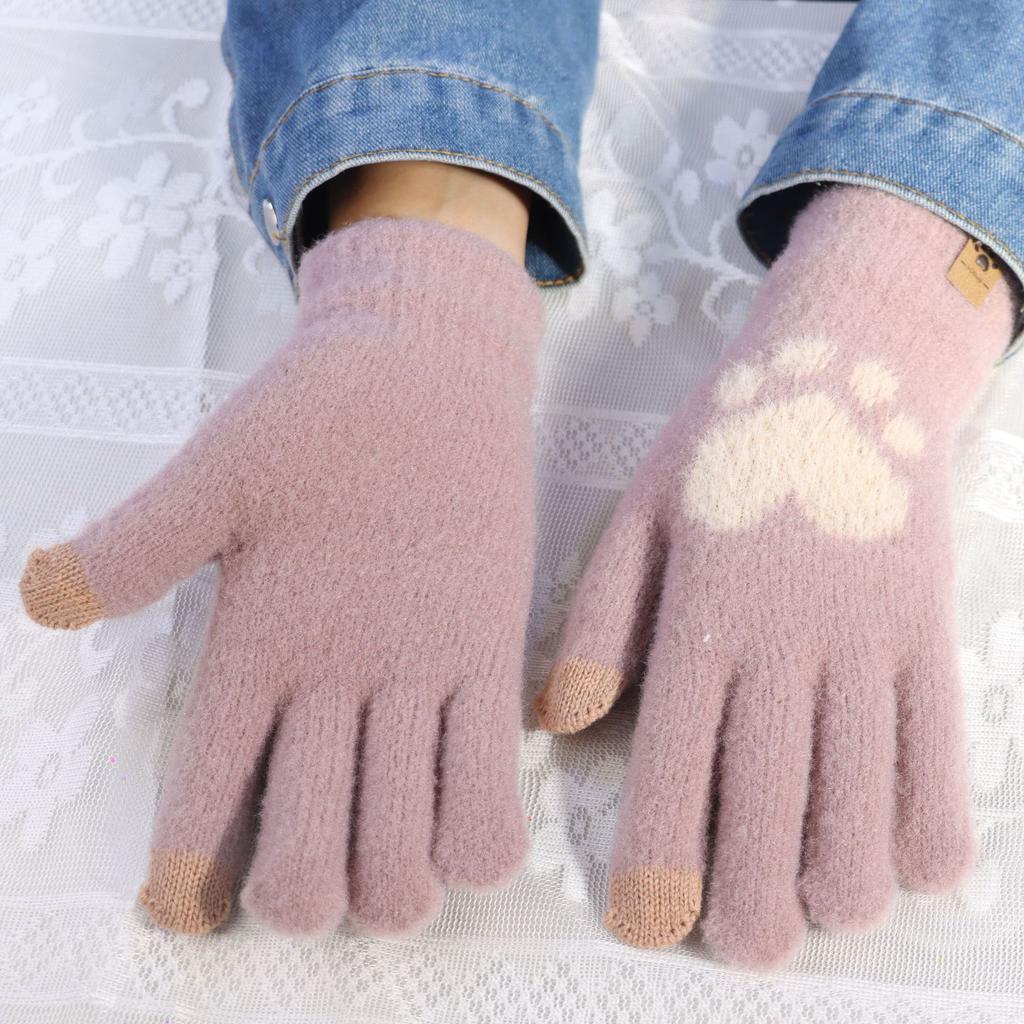 Winter Cat Paw Gloves Warm Mittens Fashion Mobile Phone Touchscreen Knitted Gloves Thick Women Soft Fluffy Full Fingers Gloves