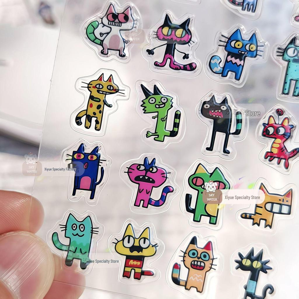 Abstract Funny Cat Jelly 3D Stickers for iPhone 17 Pro Max & Water Bottles