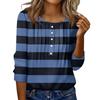 Women's Round Neck Pull Stripe Decorative Button Top Casual Solid Color 3/4 Sleeve T Shirt
