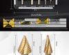 5-Piece Imperial Size HSS Step Drill Bit Set with Black & Gold Triangle Shank In Aluminum Box