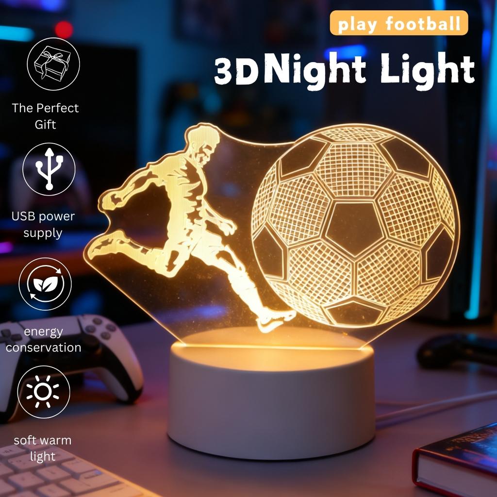 Creative 3D Football Night Light - Desktop, Bedroom Atmosphere, Room Decoration, Novelty, Sports Enthusiast Gift