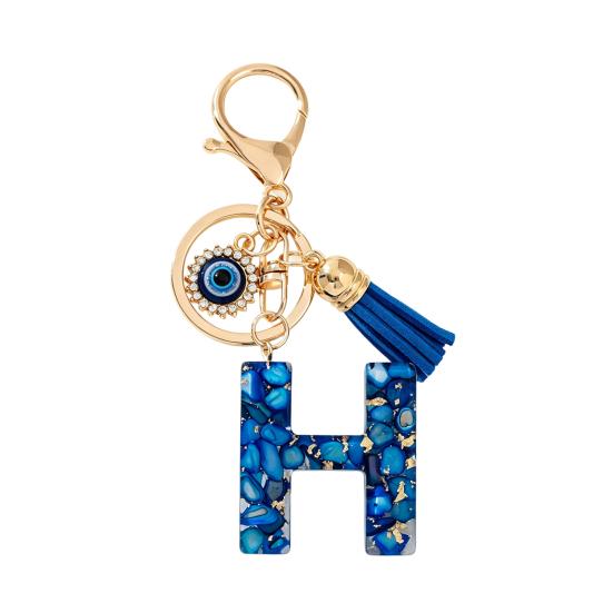 Blue Series Keychain Pendant Initial Letter Key Chain with Eyes Tassel Design
