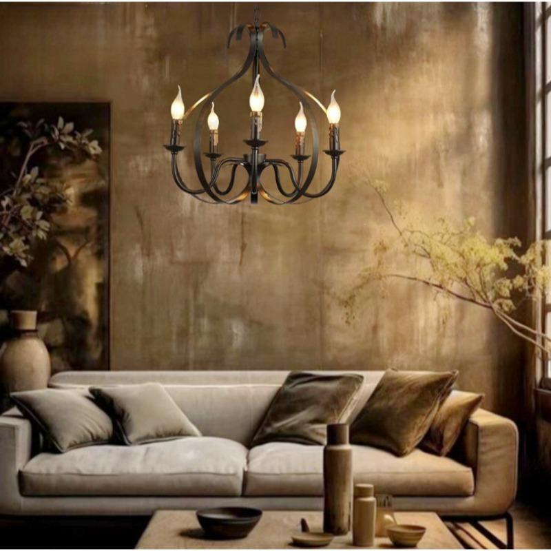 Industrial Retro Five-Head Iron Candle Chandeliers for Living Room, Dining Room  and Bar