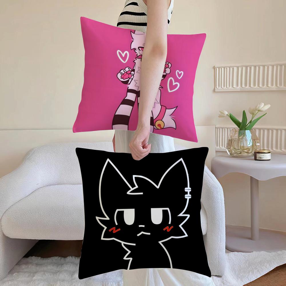 Character Cute Cartoon Beautiful Cat Boykisser Cushion Cover Daily Washable Linen Pillowcase Soft For Sofa Bed Home Room Decor