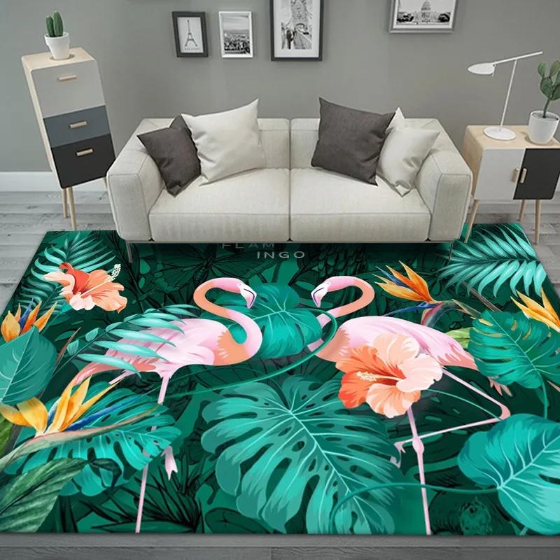 Flamingo Flower Tropical Leaves Pattern Carpet Floor Mat Non-slip Floor Mat Rug for Home Living Room Bedroom Sofa Doormat Decor