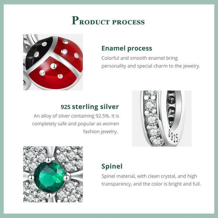 WOSTU 925 Sterlingsølv Lucky Firkløver Ladybug Charms Bee Beads Passer originalt armbånd DIY