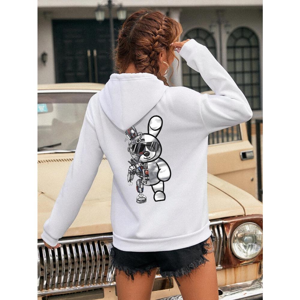 

Robot Rabbit Cartoon Printing Sweatshirts Women Warm Hoodies Autumn Casual Hoodie Casual Fashion Basic Versatile Clothes XL