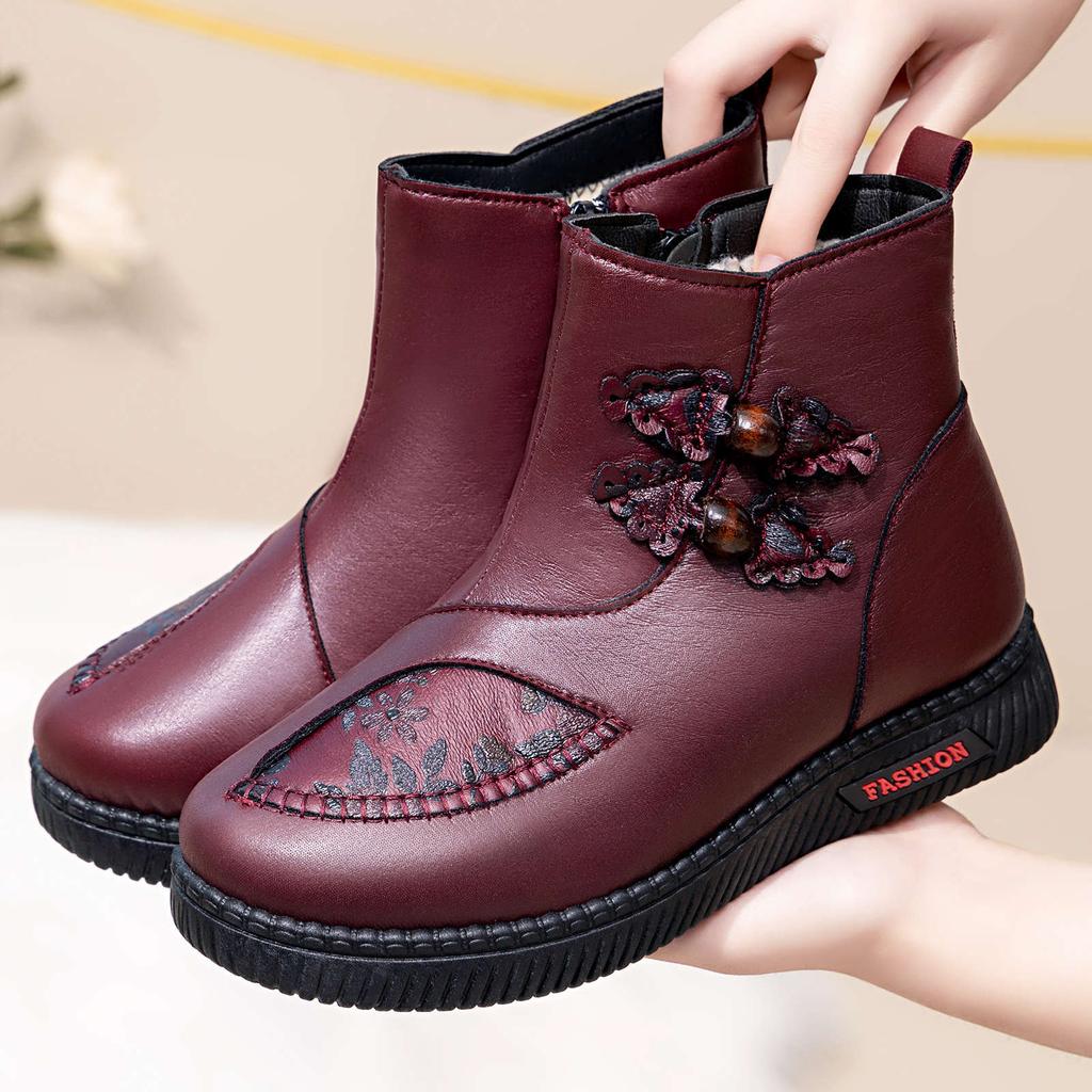 Women's Winter Warm Faux Fur Lining Snow Boots Non-Slip PU Leather Ankle Booties Shoes for Women Comfortable Platform Short Boots With Side Zipper