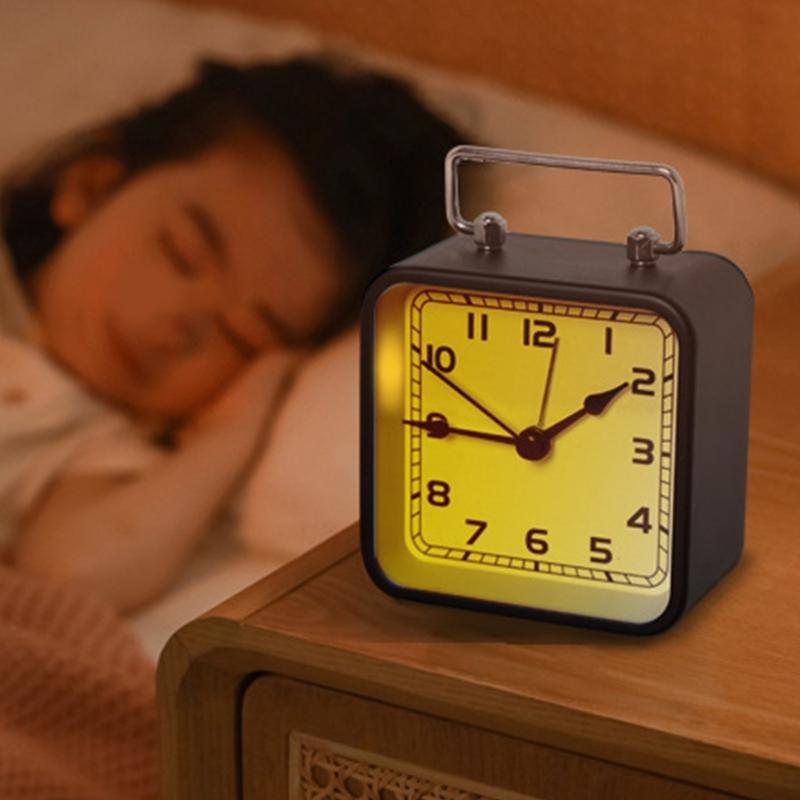 Square Metal Alarm Clock Snooze and Battery Operated Night Light Desk Clock for Bedroom Travel Kitchen Kid Room Hotel