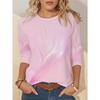 Ladies' Gradient Pink Blue Printed Long Sleeve T-shirt - Gradual Splicing Round Neck Casual Top