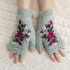 Cute Vintage Embroidery Knitted Gloves Bee Half Finger Fingerless Gloves Korean Style Warm Winter Wool Gloves Outdoor