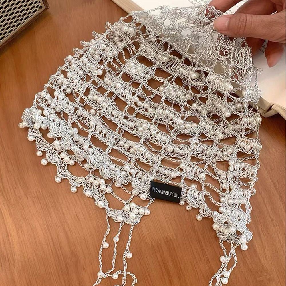 Pearl Beaded Beaded Hat Handmade Chain Pullover Hat Retro Style Hollow out Slouch Cap  Autumn