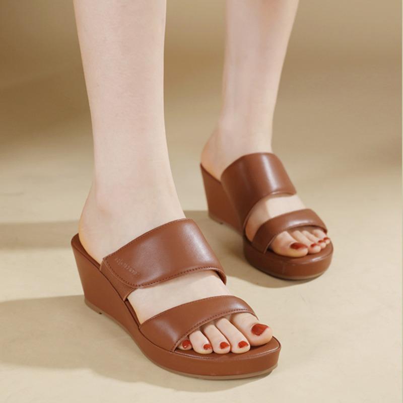 2025 Letní Boty Dámské Klínky Sandály Letní Dovolená Módní Značka Dámské Sandály na Vysokém Podpatku Protiskluzové Podpatky 6cm Černá Hnědá Plus Size 41