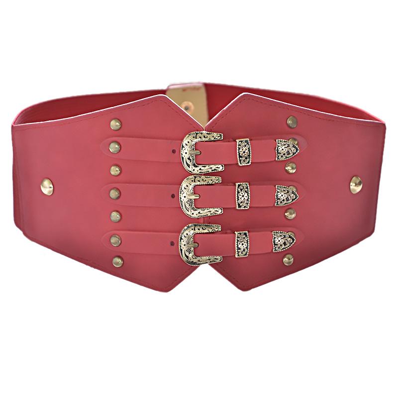 

Женский ремень из искусственной кожи с ретро-узором и пряжкой-пином с заклепками, универсальный широкий поясной аксессуар 80-100 cm