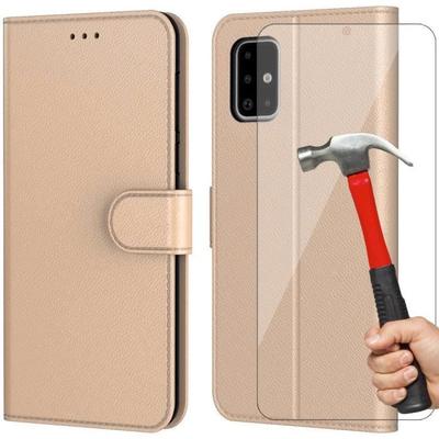 Case and Tempered Glass - Booling - for Samsung A51 - Gold - Shockproof - Identity Theft Protection