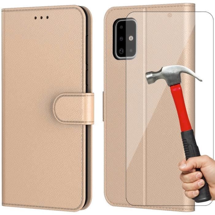 Coque et Verres Trempés - Booling - pour Samsung A51 - Doré - Anti-Choc - Protection Vol Identité