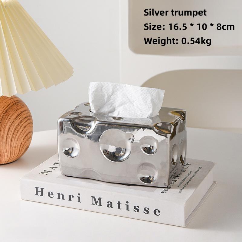 Modern Light Luxury Cheese Ceramic Tissue Box Decoration Home Living Room Tea Table Table Advanced Paper Drawer Box Soft Decor
